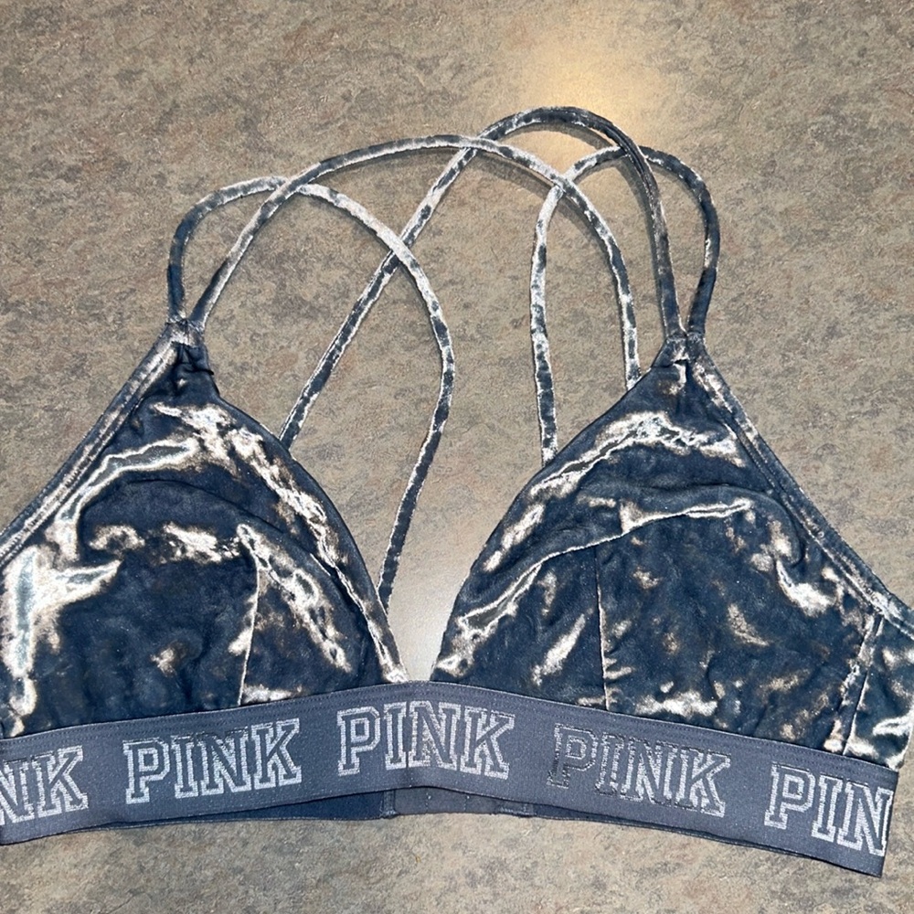 Pink blue velvet bikini top. Size large.